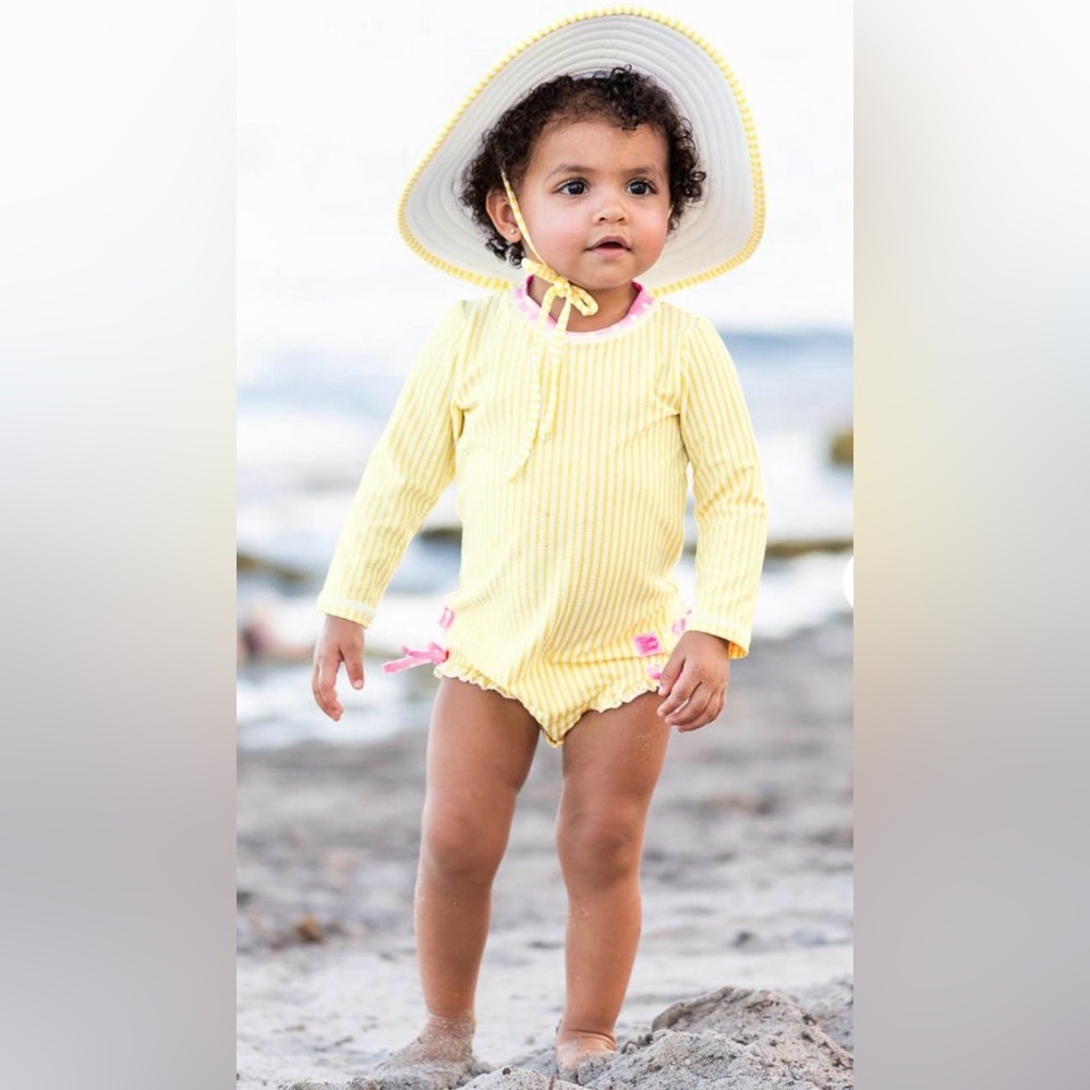 Ruffle Butts Banana Seersucker Long Sleeve Rash Guard